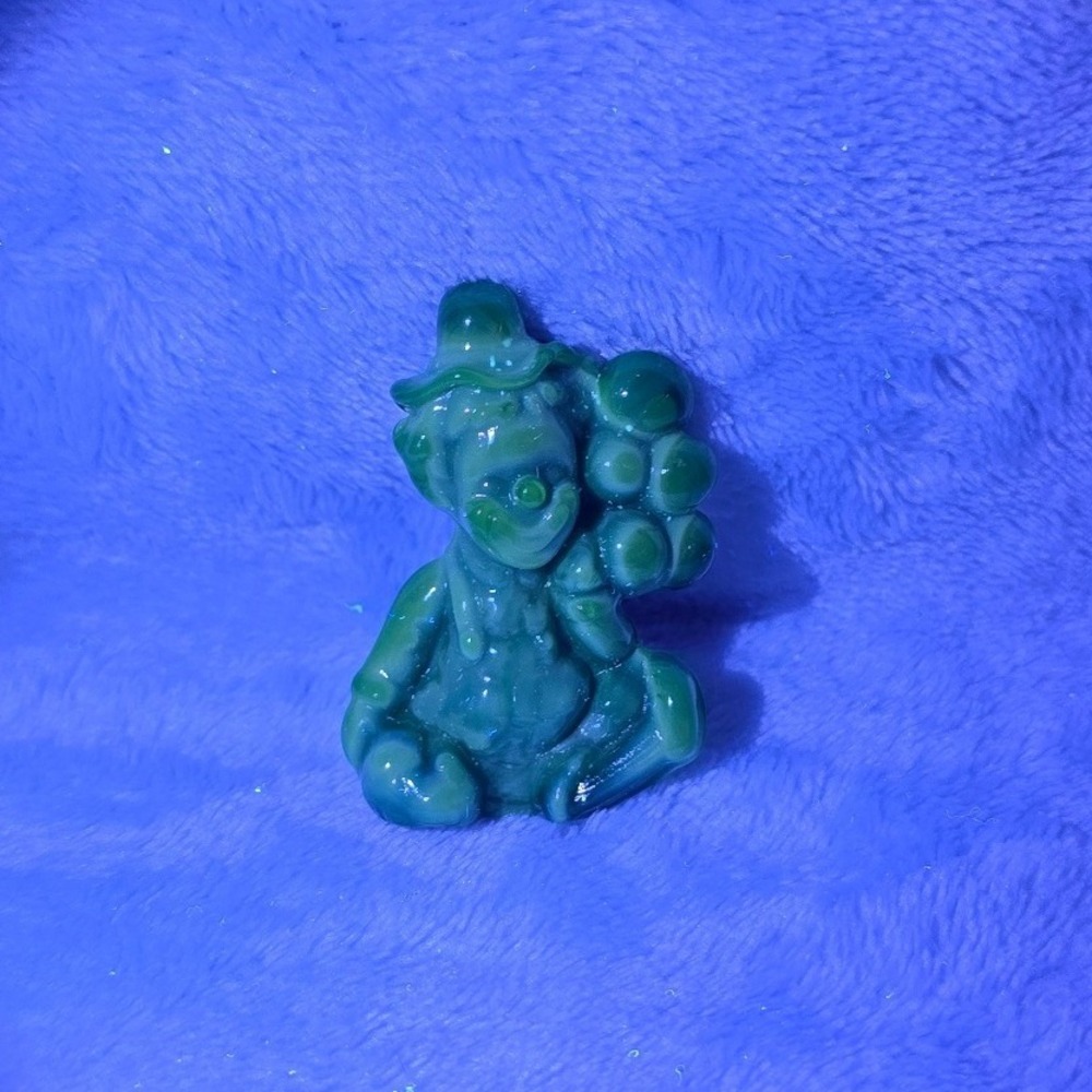 Vintage Mosser Glass Pee Wee Clown Figurine Green Slag with Box B Logo